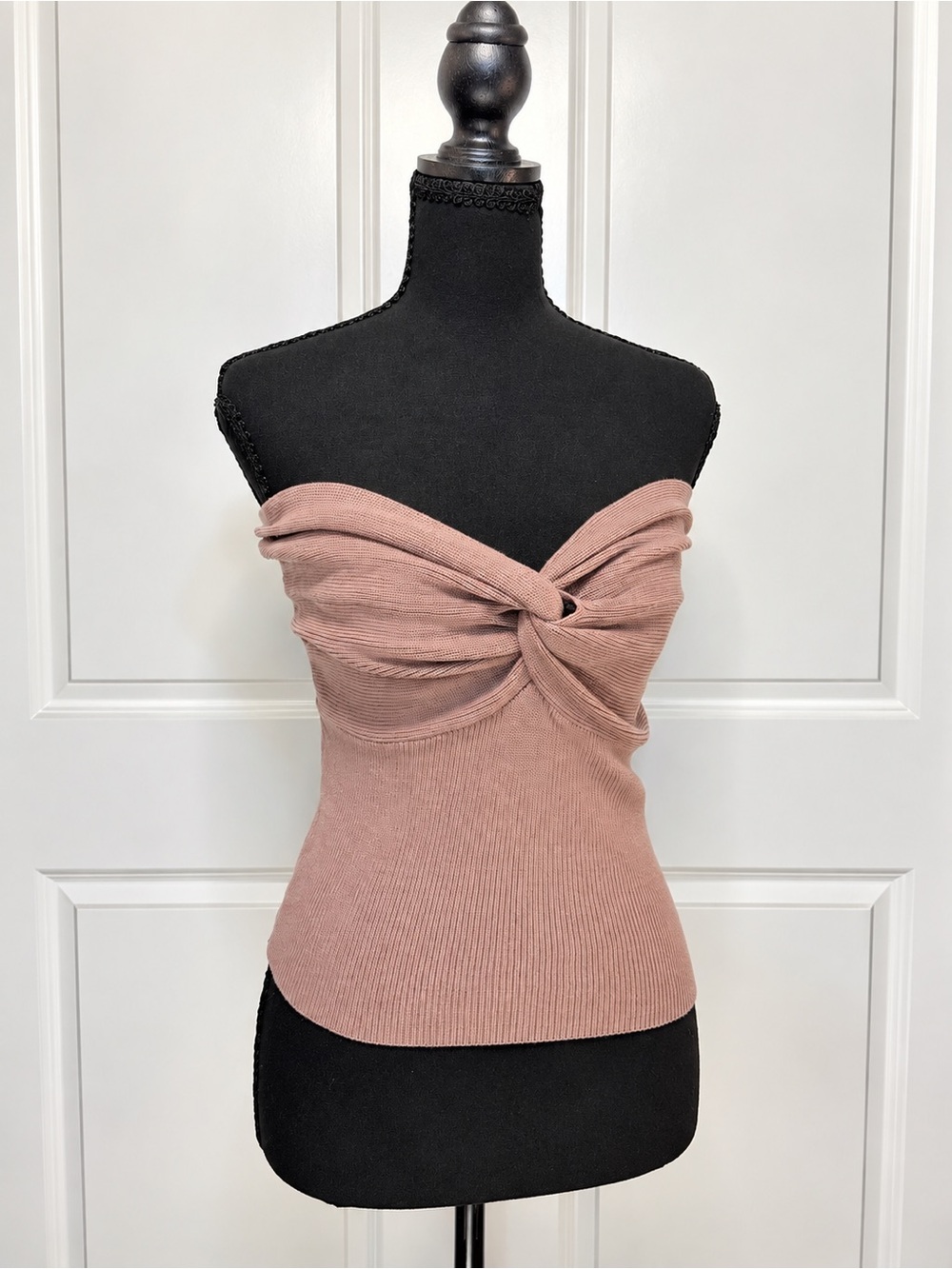 ANRABESS Mauve Twist Front Strapless Knit Top Size S NWT